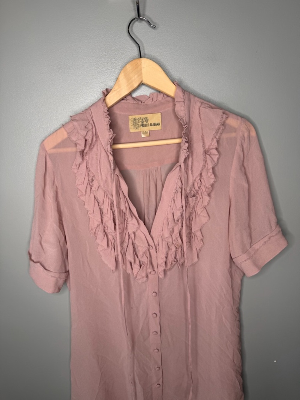 SOLD Project Alabama 100% Silk Dusty Rose Button Tunic - Picture 4 of 10